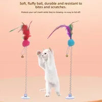 2024 Jouet pour chat écologique en plastique, plume en peluche, bâton à chat avec ventouse et ressort