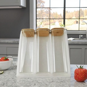<span class=keywords><strong>Set</strong></span> di barattoli di vetro quadrati minimalisti con grande capacità sigillati contenitori per alimenti perlati in cotone per uso cucina - Product Image 1