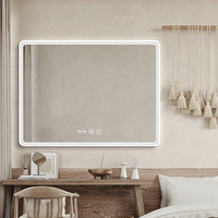 Miroir de salle de bain éclairé par LED à éclairage frontal, à intensité variable, anti-buée, avec cadre en aluminium blanc sans joint