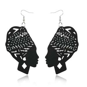 Hotsale Nouveau design Pendentif africain en bois à tête creuse Boucles d'oreilles en bois de Néfertiti découpées au laser pour femmes - Product Image 2