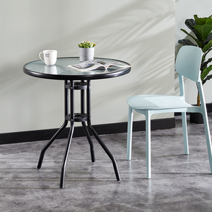 Ban công nhỏ ngoài trời Bàn cà phê kim loại sắt đường nước thủy tinh ăn uống chân thép tròn đơn giản bàn vườn Bắc Âu - Product Image 3