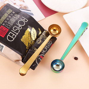 Stainless Steel Coffee Measuring Spoon With Clip Gold Iridescent Black Convenient For Food <b>Bag</b> Sealing Snack Storage - Product Image 1