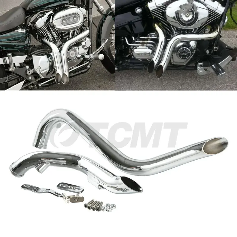 XINMATUO XF2906C68-E Chrome 1 3/4" Drag Pipes Exhaust For Harley Touring Sportster Dyna Softail