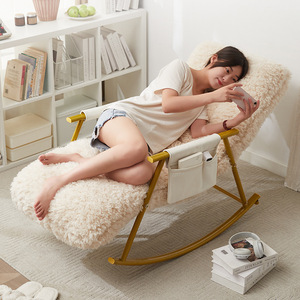 Fauteuil inclinable pliable pour adulte, fauteuil à bascule, fauteuil de balcon, fauteuil de détente en <span class=keywords><strong>peluche</strong></span> pour <span class=keywords><strong>la</strong></span> maison, meubles de maison en métal, 1 pièce, moderne - Product Image 1