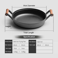 Poêle à frire en bois à double poignée, batterie de cuisine antiadhésive, poêle à paella, poêle en fonte, pot mongol, marmite profonde, wok