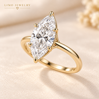 Bague de fiançailles solitaire en or jaune 14 carats avec diamant de laboratoire taille marquise 3 carats E VVS, certifié IGI, personnalisable OEM ODM, vente en gros