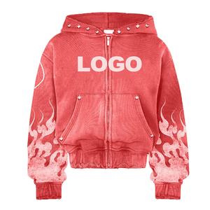 Chaqueta Bordada con Estampado Personalizado, Sudadera con Cremallera Completa y Pedrería para Hombre - Product Image 1