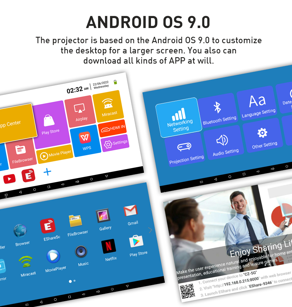 Smart Mini Android 9 DLP LED Projector 6000 LUMENS With Battery