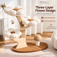 Arbre à chat mignon en forme de fleur avec niche, griffoir en sisal chaud et jouets interactifs pour chats d'intérieur
