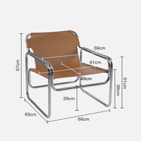 Chaise de salle à manger Bauhaus en métal écologique avec assise en cuir pour usage extérieur dans les cafés, hôtels, salles de réunion et balcons