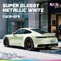 KUCAI PET Liner Glossy Super Glossy Metallic Putih Stiker Pembungkus Mobil Eksterior Vinyl 1.52*17m/roll Ukuran Dapat Disesuaikan