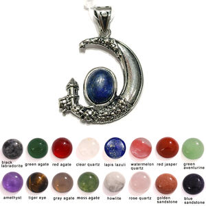 Pendentif en cuivre de style croissant rétro en pierre naturelle améthyste, aventurine verte, lapis-lazuli pour femmes et hommes, bijoux en pierres précieuses tendance - Product Image 3
