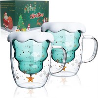 Presentes de Férias Caneca de Café e Leite de Vidro Feita à Mão com Dupla Parede Livre de BPA com Tampa de Silicone Lavável na Máquina