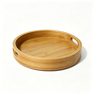 Plateau de service en bambou rond à motif bois, 1 couche, usage domestique pour la maison, le restaurant, la présentation de sushis et de steaks - Product Image 5