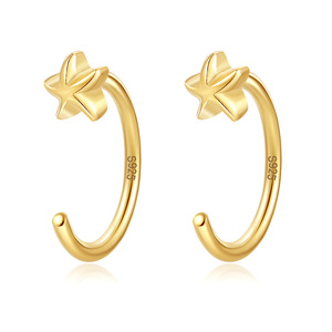 Orecchini a Perno Trendy Minimalisti Chic in Argento Sterling 925 Placcato Oro a Forma di Stella con Zirconi Scintillanti per Donne - Product Image 3