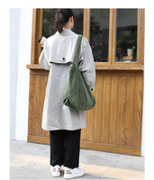 Tas Belanja Persegi Terbuka Kapasitas Besar Gaya Korea, Tas Tangan Kanvas Artistik Kasual, Tas Selempang Ganda Vintage Sederhana