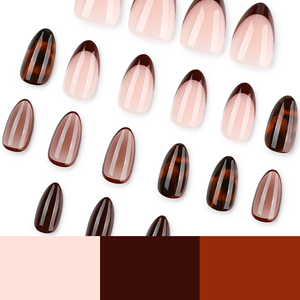 Faux ongles marron écaille de tortue à presser, French manucure, forme amande, brillants, réutilisables, couleur nude, faits à la main, élégants, pour femmes, 4528 - Product Image 4