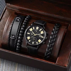 Drioshipping Montre Homme de Luxe avec Bracelet, Ensemble Cadeau Montre-Bracelet à Quartz en Cuir Marron Tendance pour Hommes, Relogio Masculino - Product Image 1