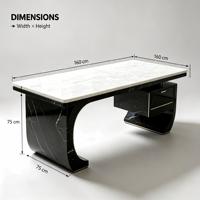 Bureau de direction de luxe en marbre noir et blanc avec plateau en marbre blanc lisse et pieds en marbre noir courbés pour bureau à domicile