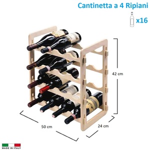 Portabottiglie in legno per 16 bottiglie a 4 livelli, dimensioni 50x24x42 cm - Product Image 2