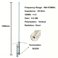 Antenne omnidirectionnelle colinéaire en fibre de verre UHF 400~470 MHz, 1,5 m, gain de 6,5 dBi, avec connecteur UHF femelle, à base en FRP découpable