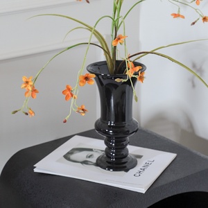 Vase de table en céramique <span class=keywords><strong>sur</strong></span> pieds hauts style Art Déco, esthétique rétro, pour salon, bureau, pot de fleurs hydroponique, ambiance de Noël - Product Image 3