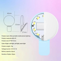 Anneau lumineux pour selfie, modèle 01, mini accessoire pour téléphone portable, recharge rapide, rechargeable par USB, LED 3 couleurs, 10 pièces