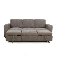 Canapé d'angle en tissu taupe foncé avec rangement latéral et lit gigogne pour salon, appartement, mobilier de maison
