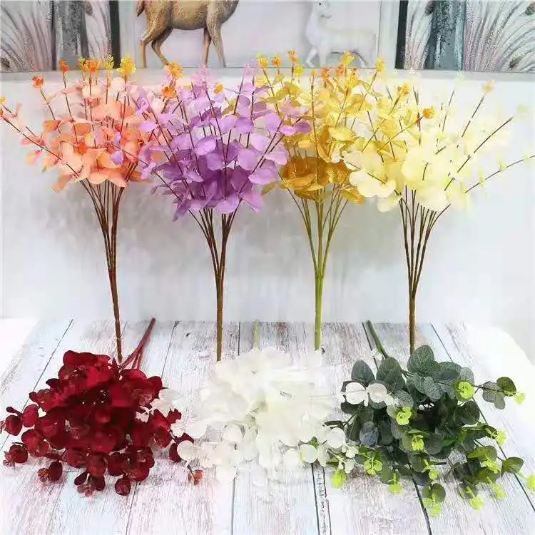 Simulação de flor de cerejeira de galho único com folha flor de pêssego para decoração de casa e casamento flor central