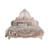 Ensemble de lit King/Queen de style antique européen - Lit classique en chêne massif sculpté couleur or champagne - Mobilier de chambre à coucher haut de gamme