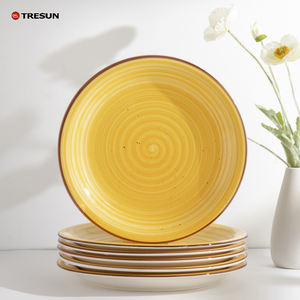 Plato de gres occidental pintado a mano de diseño italiano, juego de cena de cerámica, platos de cena planos redondos - Product Image 5