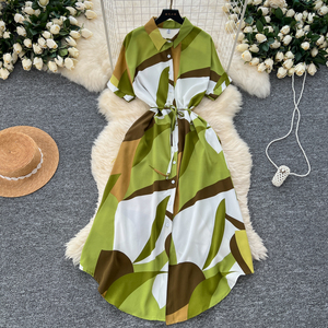 <span class=keywords><strong>Robe</strong></span> Femme Imprimée Amincissante Style Rétro Français à Boutonnage Simple, Nouvelle Collection Été 2026, Vente en Gros pour Boutiques - Product Image 5