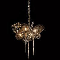 Lámpara de Araña de Cristal MAJ de Lujo, Cristal Dorado, Iluminación LED E26, Altura Ajustable, Garantía de 5 Años, para Sala de Estar, Vestíbulo de Hotel