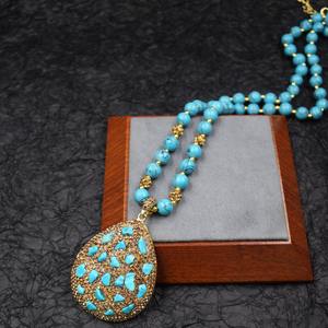 Collar de turquesa Natural caliente, cadena de suéter azul con incrustaciones de diamantes checos, collar de piedra, gargantillas de moda, collares - Product Image 2
