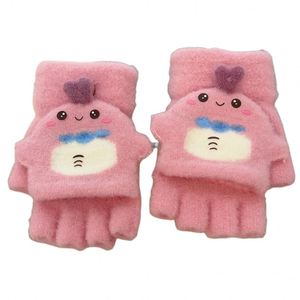 Gants chauds pour enfants dessin animé, protection contre le froid, épaissis, demi-gants à double usage pour petite fille, jardin d'enfants, doigts ouverts - Product Image 5