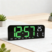 Horloge murale numérique à affichage LED avec alarme, réglage de la luminosité, compte à rebours, température, pour la maison, le bureau, le bureau à domicile