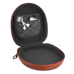 Leather Earphone Case Portable Travel Zipper Headphone Bag Hard with Hook Keychain