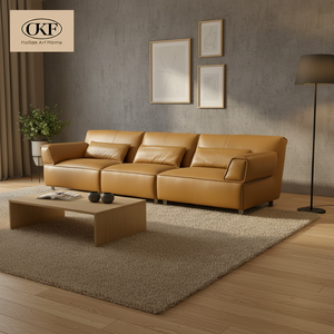 Ensemble de canapés de salon modernes de luxe Royal Convertible en cuir marron, canapé 3 places avec pieds en acier inoxydable - Product Image 1