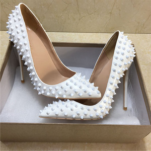 Hot 12cm Rivets White Fashion <b>Pointed</b> <b>Toe</b> Party Pumps Stilettos Shoes Women Sexy High Heels - Product Image 3