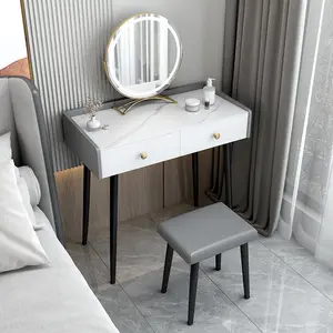 Nordic solid base beautiful cosmetic sliding mirror design wooden bedroom apartment modern simple design dressing table