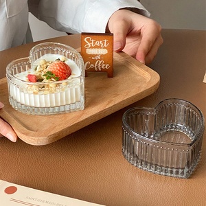 Bol en verre pour bougies, en forme de cœur, à rayures noires fumées, en vrac, pour le <span class=keywords><strong>petit</strong></span>-<span class=keywords><strong>déjeuner</strong></span>, mini-bol plat pour céréales - Product Image 4