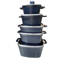 Ensemble de 10 casseroles carrées en granit antiadhésives en aluminium moulé sous pression - Ensemble polyvalent de casseroles et poêles avec couvercles en verre pour usage domestique et commercial