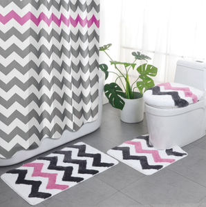 Bathroom Washroom Waterproof 4pcs Shower <b>Curtains</b> Toilet Lid Cover Anti-Slip Rug Mat Set - Product Image 3