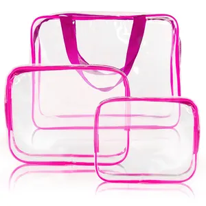 Custom Logo Waterproof Clear Zipper Pouch Wash Kit Travel Bags Women pink makeup bags For Packaging