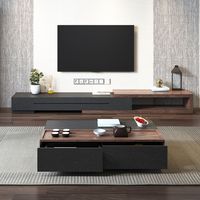 Haut de gamme moderne chambre et salon meuble TV noir Table basse combinaison panneau Style bois pour petits appartements