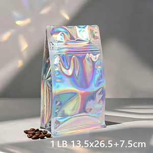ถุงบรรจุภัณฑ์แบบมีซิปล็อคสำหรับกาแฟ  วัสดุเคลือบผิวเกรดอาหาร  ฐานแบน  ฟิล์มโฮโลแกรมเลเซอร์  ปิดผนึกแปดด้าน - Product Image 5