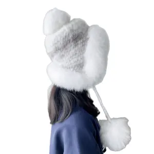 Factory supplier low price high quality fashion beautiful girl pom pom cute mink fur fox fur knitted hat