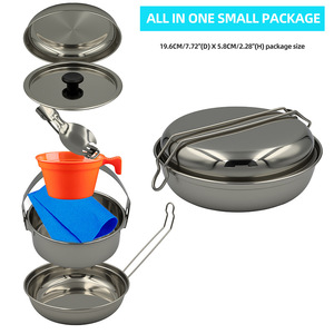 Stainless Steel Camping Cookware Set 7-Piece 3-4L Portable <b>Lightweight</b> Outdoor Picnic Cooking Equipment - Product Image 3