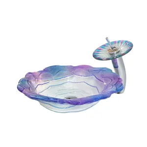 Lavabo en verre trempé transparent pour salle de bain, design à la mode, couleur lavande, romantique