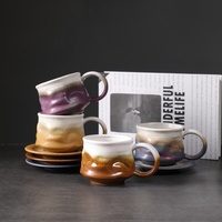 Nouvelle collection 2025 : Tasse à thé en céramique, tasse à thé de l'après-midi en grès, 240 ml, mug pour latte, tasse à café en porcelaine avec soucoupe